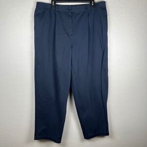 L.L. Bean Curvy Fit Pleated Cropped Pants Comfort Waist‎ Blue 18W